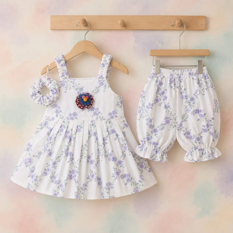 AG - 3 Pieces - Frock Set - Purple - Flowers
