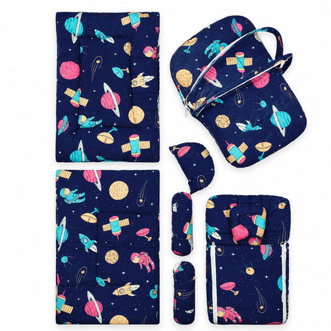 Newborn Cotton Bedding Set - 8 Pieces - Space Game - Navy
