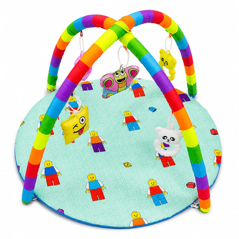 Baby Play Gym Mat with Hanging Toys for 0–12 Months - Green Lego | Infant Activity Play Mat