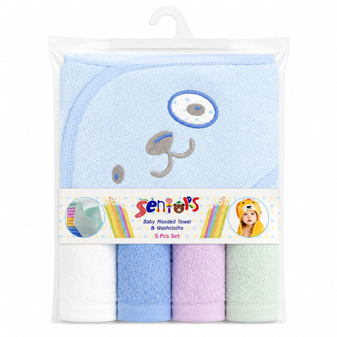 Newborn Bath Towel Gift Set - 5 Pieces - Blue - Mix