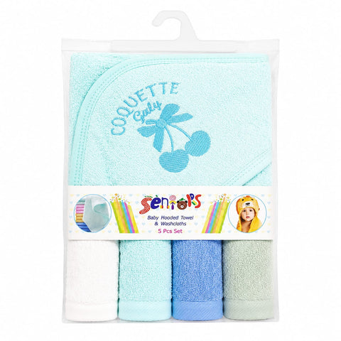 Newborn Bath Towel Gift Set - 5 Pieces - Light Green - Mix