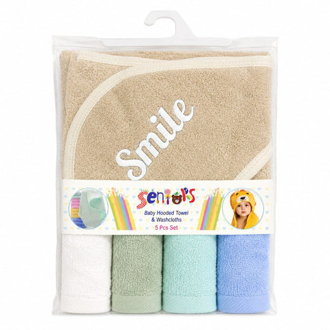 Newborn Bath Towel Gift Set - 5 Pieces - Grey - Mix