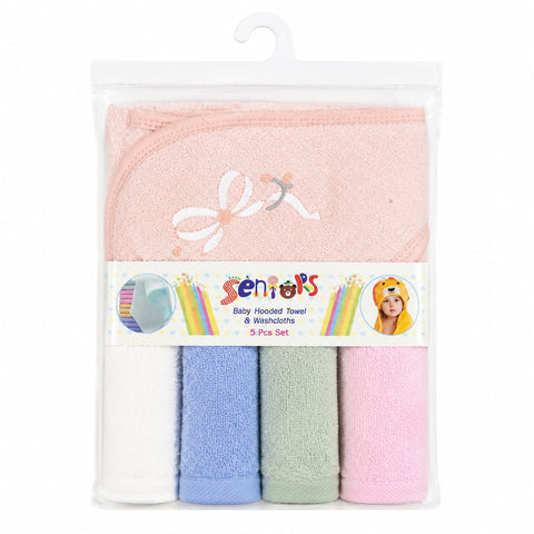 Newborn Bath Towel Gift Set - 5 Pieces - Pink - Mix