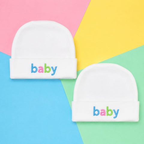 Newborn Cotton Caps - Pack of 2 - White - Baby