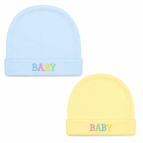 Newborn Cotton Caps - Pack of 2 - Yellow & Blue - Baby