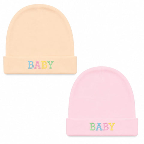 Newborn Cotton Caps - Pack of 2 - Pink & Peach - Baby