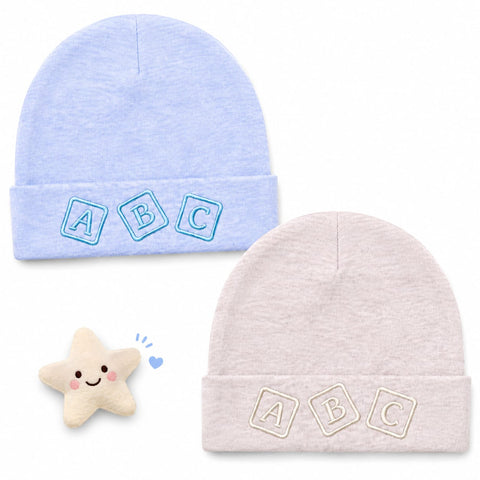 Newborn Cotton Caps - Pack of 2 - Blue & Light Purple - ABC