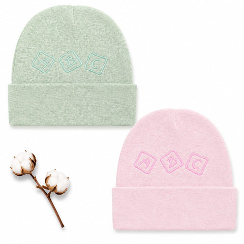 Newborn Cotton Caps - Pack of 2 - Grey & Pink - ABC