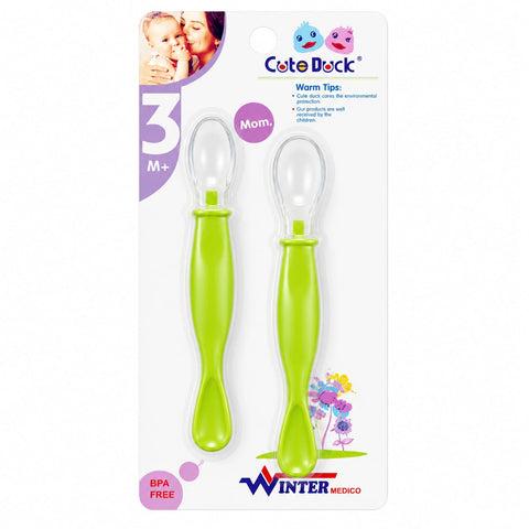 Silicone Spoon Set - Pack of 2 - Green - Cute Duck