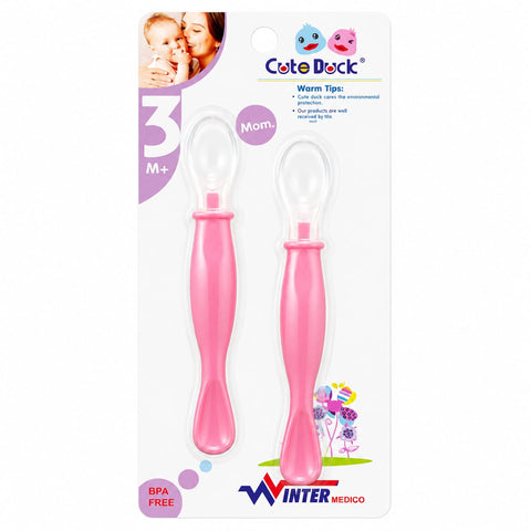 Silicone Spoon Set - Pack of 2 - Pink - Cute Duck