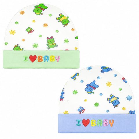 Newborn Cotton Caps - Pack of 2 - Green & Blue - Heart Baby