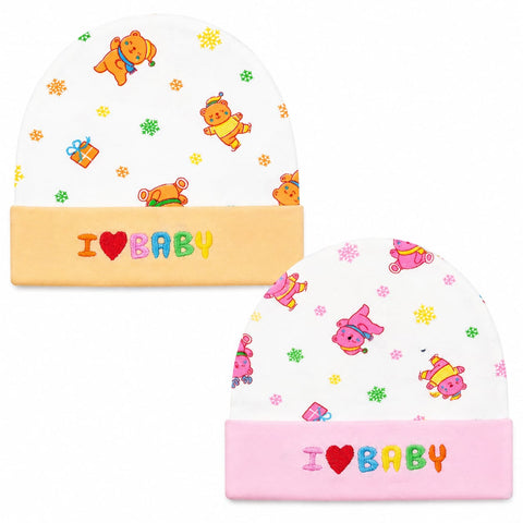 Newborn Cotton Caps - Pack of 2 - Pink & Peach - Heart Baby