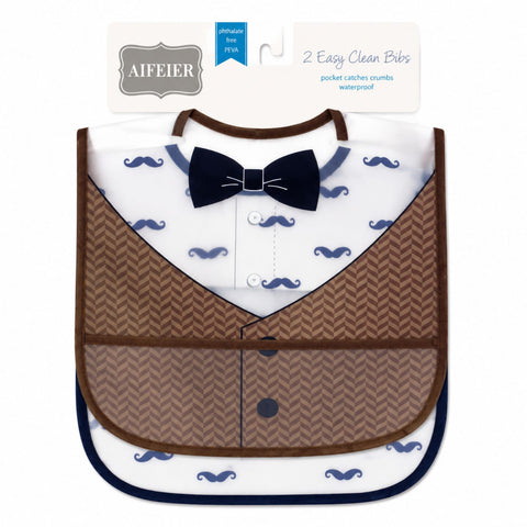 Waterproof Plastic Bibs - Pack of 2 - Moustache