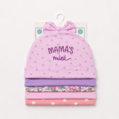 Pack of 5 Caps - Pink - Mama (0-9 Months)