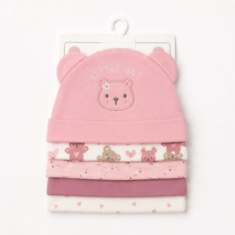 Pack of 5 Caps - Pink - Little One (0-9 Months)