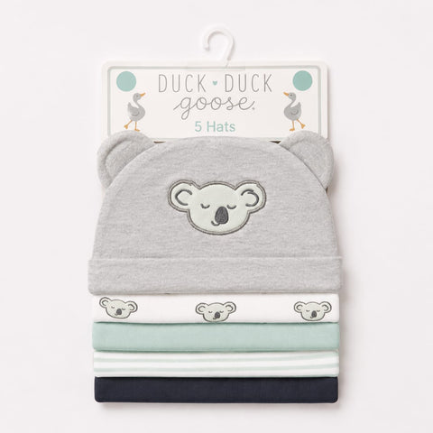 Pack of 5 Caps - Grey - Koala (0-9 Months)