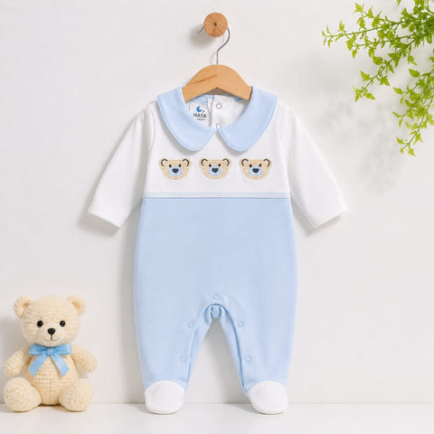 Close Feet Cotton Fashion Romper - Blue - Bears