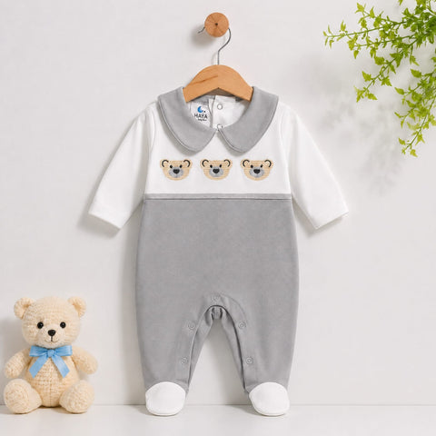 Close Feet Cotton Fashion Romper - Grey - Bears