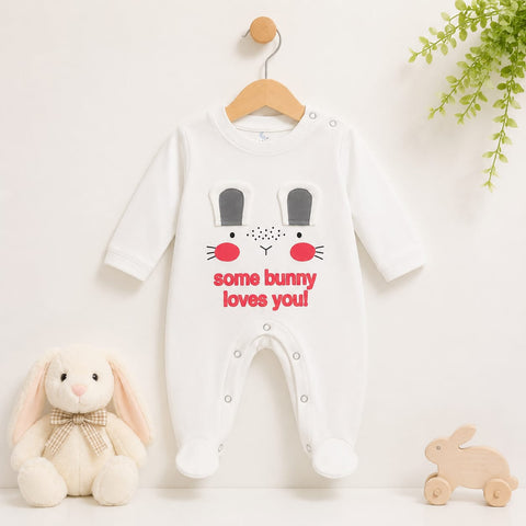 Close Feet Cotton Fashion Romper - White - Cute Bunny