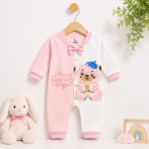 Open Feet Cotton Fashion Romper - Pink - Drop