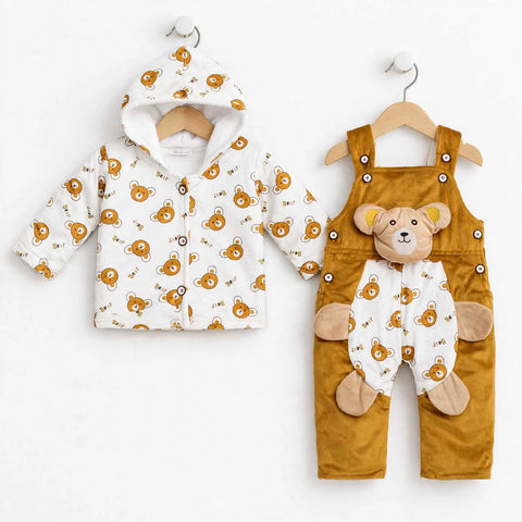 Winter Baby Dungaree Set Yellow Bear | Warm & Cozy Baby Outfit