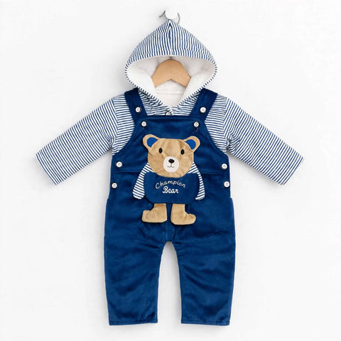 Winter Baby Dungaree Set Blue Champion Bear | Warm & Cozy Baby Outfit