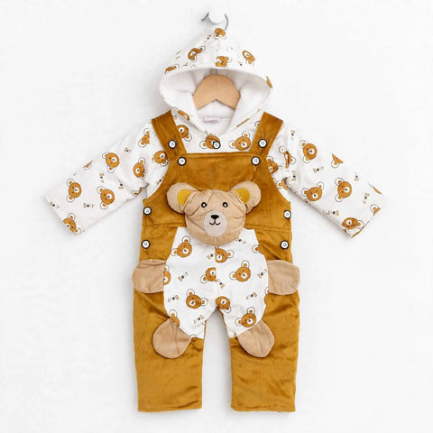 Winter Baby Dungaree Set Yellow Bear | Warm & Cozy Baby Outfit