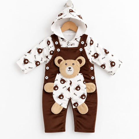 Winter Baby Dungaree Set Brown Bear | Warm & Cozy Baby Outfit