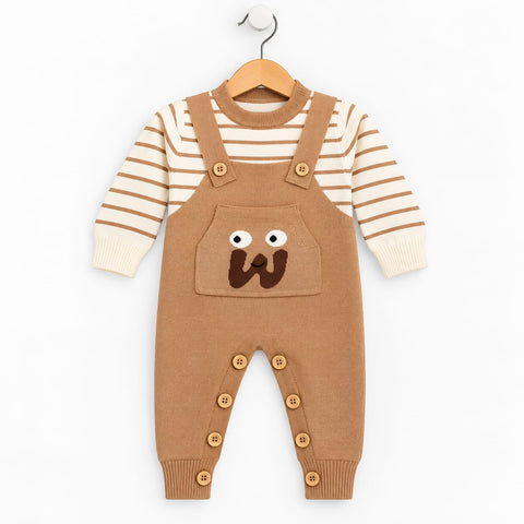 Imported Wool Baby Romper Brown Eyes – Unisex Winter Full-Sleeve Full Leg Romper | 0–12 Months