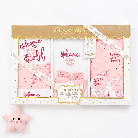 Newborn Starter Set Box - Cotton Interlock - 10 Pieces - Welcome - Peach
