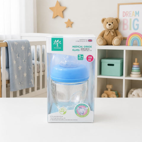 Wide Neck Glass Feeding Bottle - Blue - ZR-165
