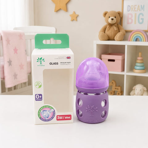 Regular Neck Glass Feeding Bottle - Purple - ZR-039