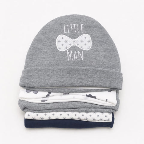 Pack of 5 Caps - Grey - Bow Man (0-9 Months)