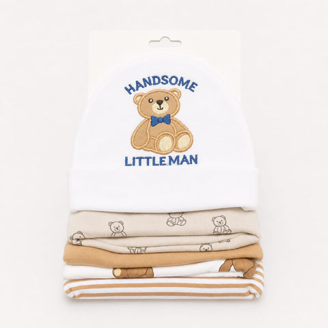 Pack of 5 Caps - White - Littleman (0-9 Months)