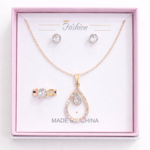 Fashion - 3 Pieces - Jewelry Set - White - Golden Drop