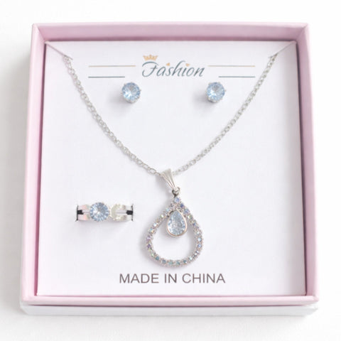Fashion - 3 Pieces - Jewelry Set - White - Silver Drop