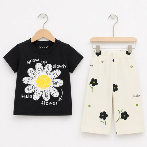 OL - 2 Pieces - Suit Set - Black - Flower