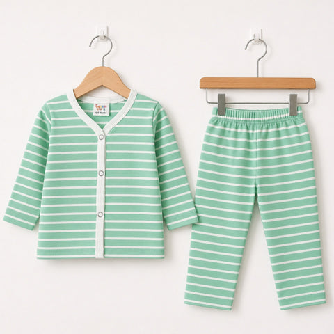 TBS - Cotton Jersey - Night Suit - Green - Stripes - 26