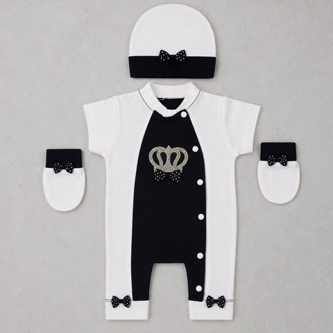 Infant Fashion Romper - White & Black - Crown & Bow - GM