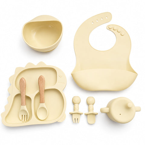 Silicone Baby Cutlery Set - 8 Pieces - Dinosaur - Skin