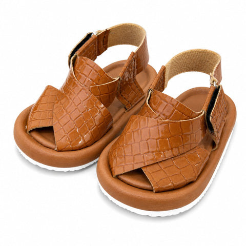 Peshawari Chappal 12CM - (0-3 Months) - Brown Crocodile