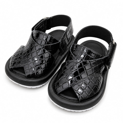 Peshawari Chappal 12CM - (0-3 Months) - Black Crocodile