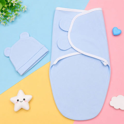 Newborn Swaddle with Cap - Blue