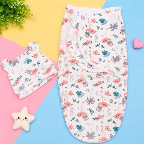 Newborn Swaddle with Cap - Pink - Flamingo