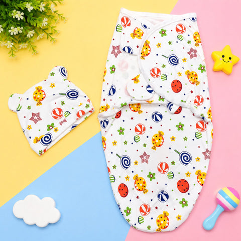 Newborn Swaddle with Cap - Candies & Flowers