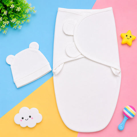 Newborn Swaddle with Cap - White