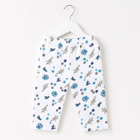 Cotton Jersey Causal Wear Trouser - White - Floral (9-12 Months)