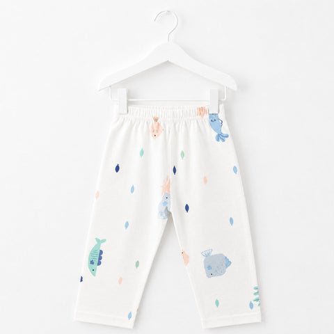 Cotton Jersey Causal Wear Trouser - White - Fishes (9-12 Months)