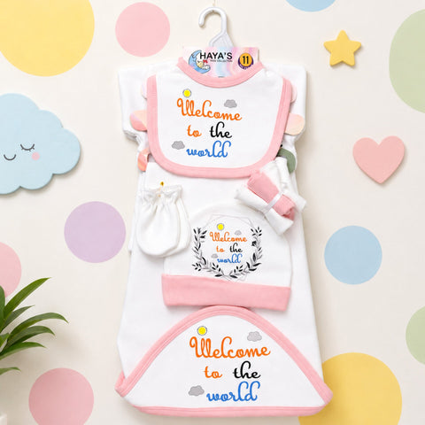 Newborn Starter Set - Cotton Interlock - 11 Pieces - Welcome - Pink
