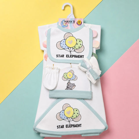 Newborn Starter Set - Cotton Interlock - 11 Pieces - Elephant - Green